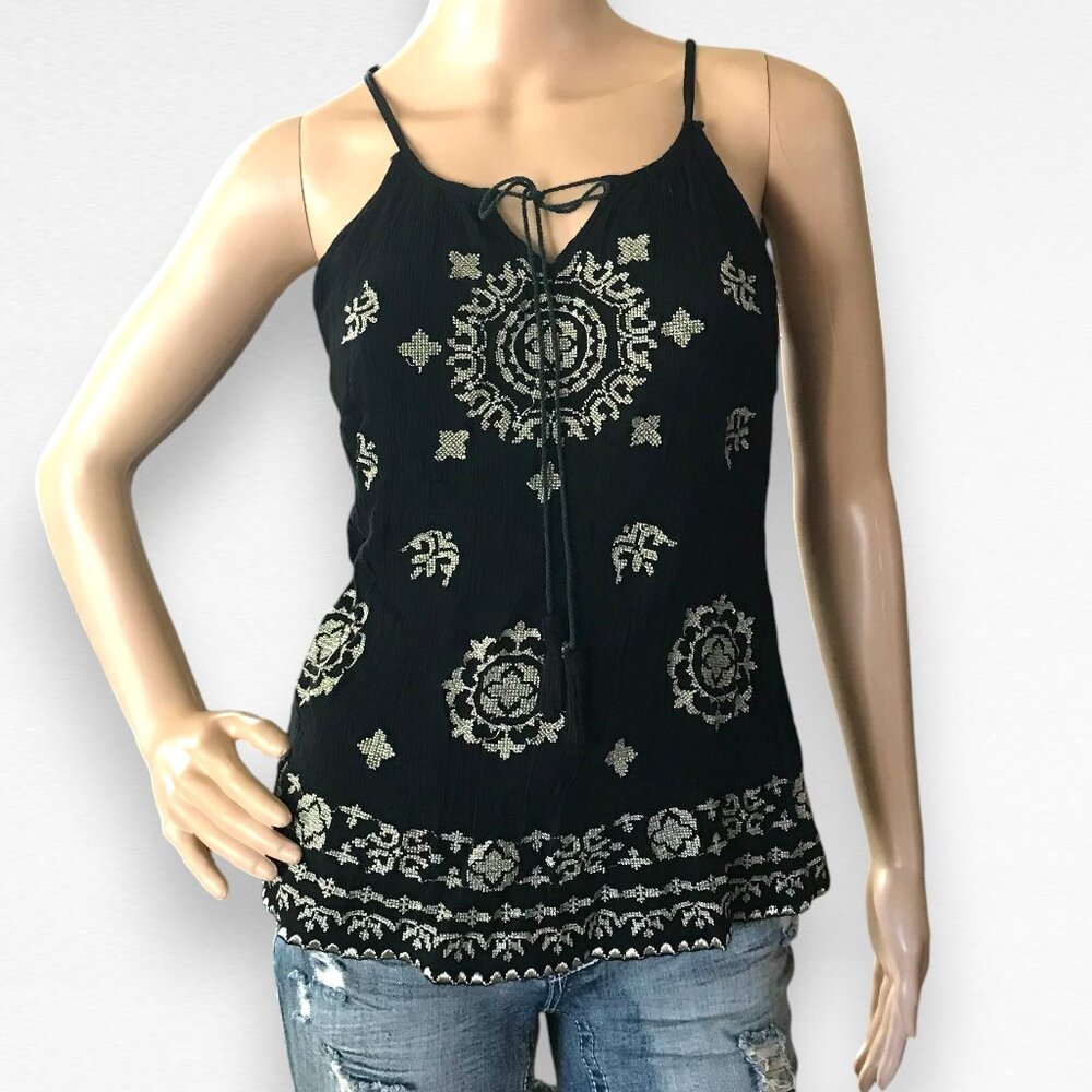 Black & Gold Linen Tank Top - Picture 2 of 4